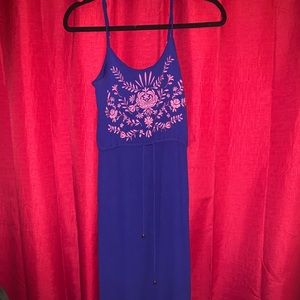 Blue Maxi Dress Pink Flowers